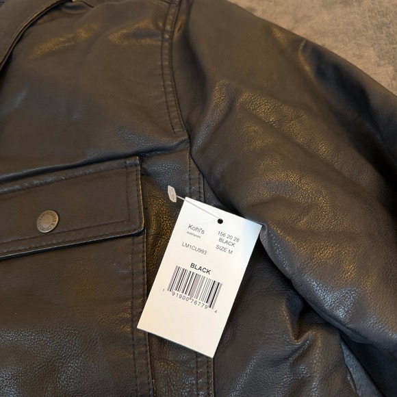 Levis Faux Leather Sherpa Lined Trucker Jacket Black Mens Medium LM1CU993 NEW - Picture 2 of 10